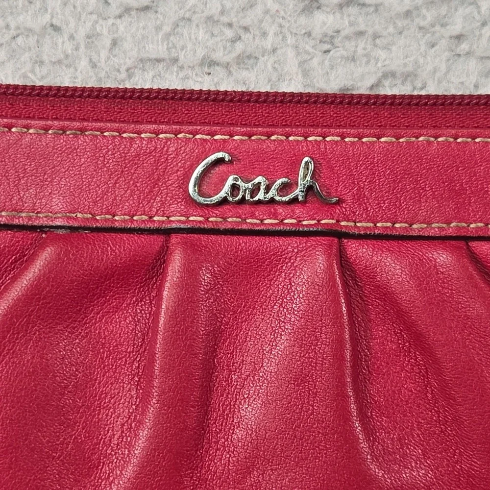 Coach Wristlet Womens Small Red Leather Wrist Strap Zipper Closure Logo Hardware